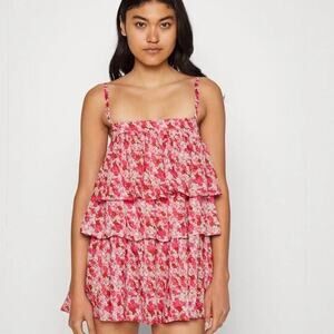 Free People FP One Pink Talia Floral Tiered Mini Dress Tunic Women's Small NWT